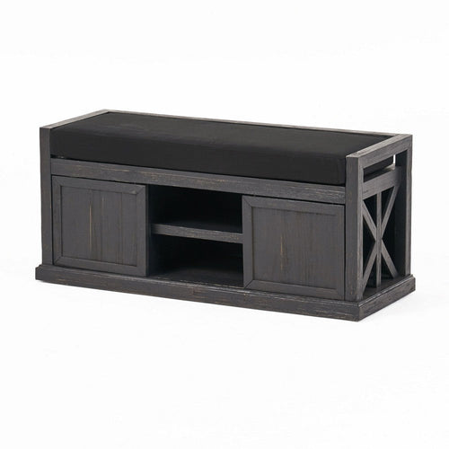 Shoe Bench | 2 Storage Shelves | 43" Dark Gray Acacia Wood