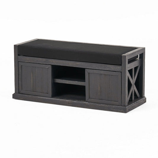 Shoe Bench | 2 Storage Shelves | 43" Dark Gray Acacia Wood