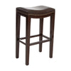 Bar Height Stool Set of 2 | Backless Design | Brown Faux Leather Seat