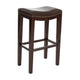 Bar Height Stool Set of 2 | Backless Design | Brown Faux Leather Seat