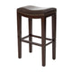 Bar Height Stool Set of 2 | Backless Design | Brown Faux Leather Seat