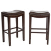 Bar Height Stool Set of 2 | Backless Design | Brown Faux Leather Seat