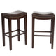 Bar Height Stool Set of 2 | Backless Design | Brown Faux Leather Seat
