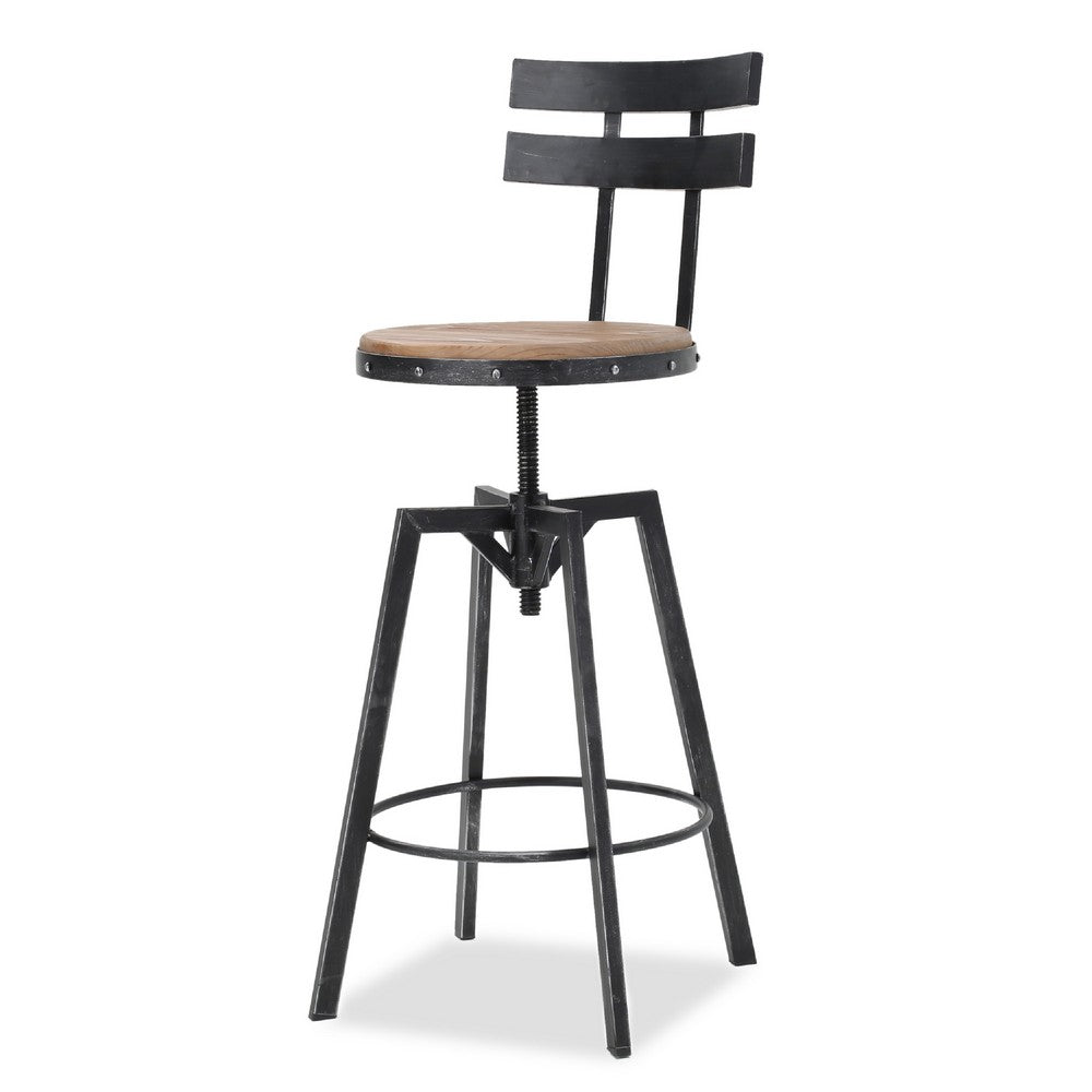 Barstool Chair | Adjustable 26-32" Seat Height | Swivel Black Brown