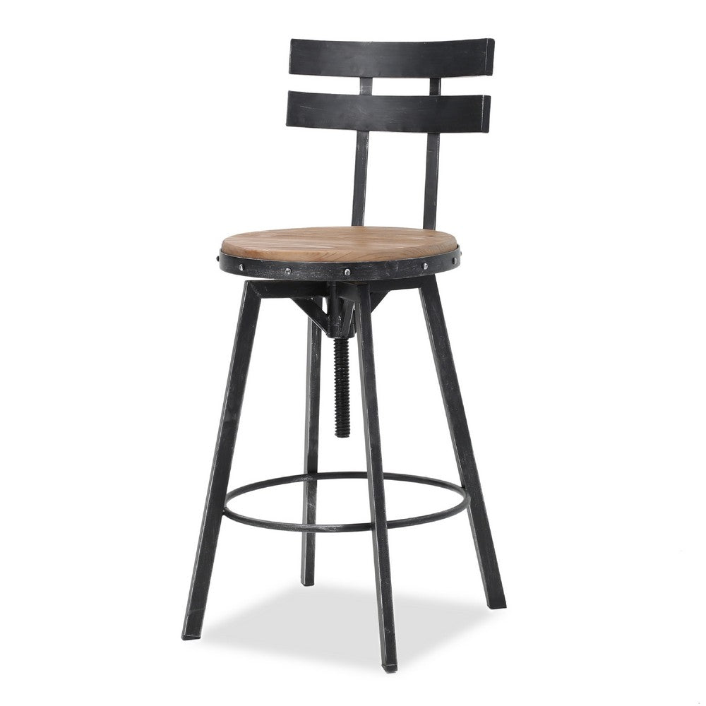 Barstool Chair | Adjustable 26-32" Seat Height | Swivel Black Brown