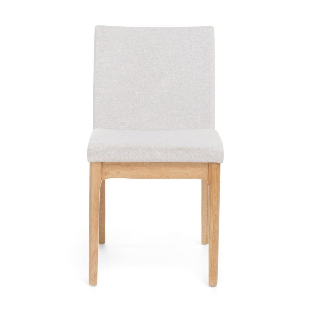 Dining Chair Set of 2 | Brown Wood Frame | Light Beige Padded Fabric BM335336