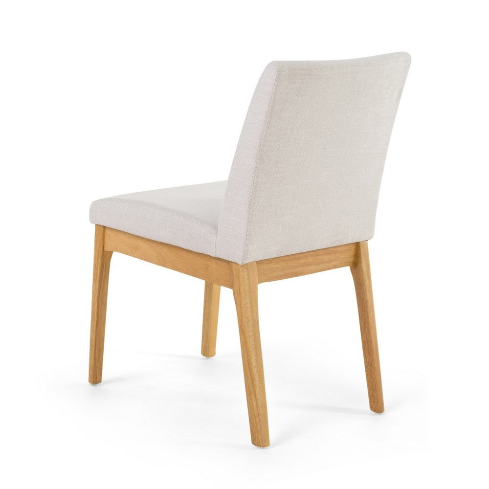 Dining Chair Set of 2 | Brown Wood Frame | Light Beige Padded Fabric