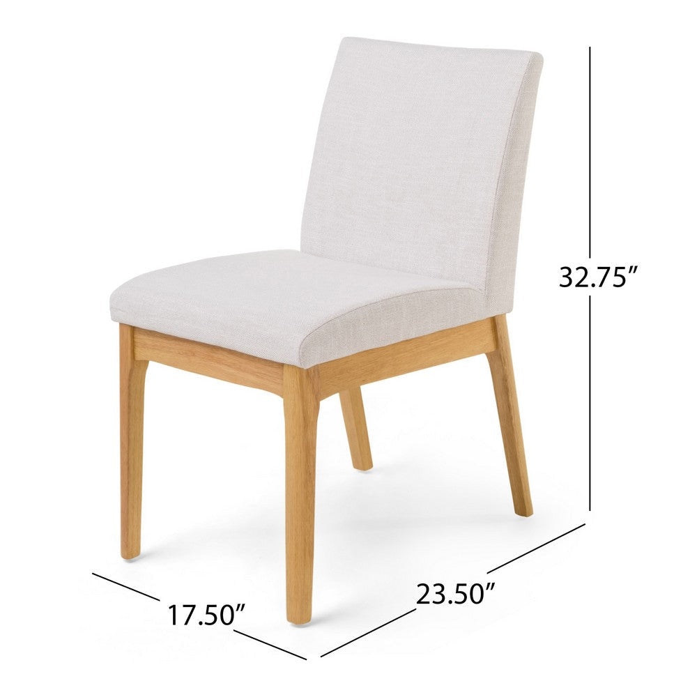 Dining Chair Set of 2 | Brown Wood Frame | Light Beige Padded Fabric BM335336