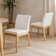 Dining Chair Set of 2 | Brown Wood Frame | Light Beige Padded Fabric