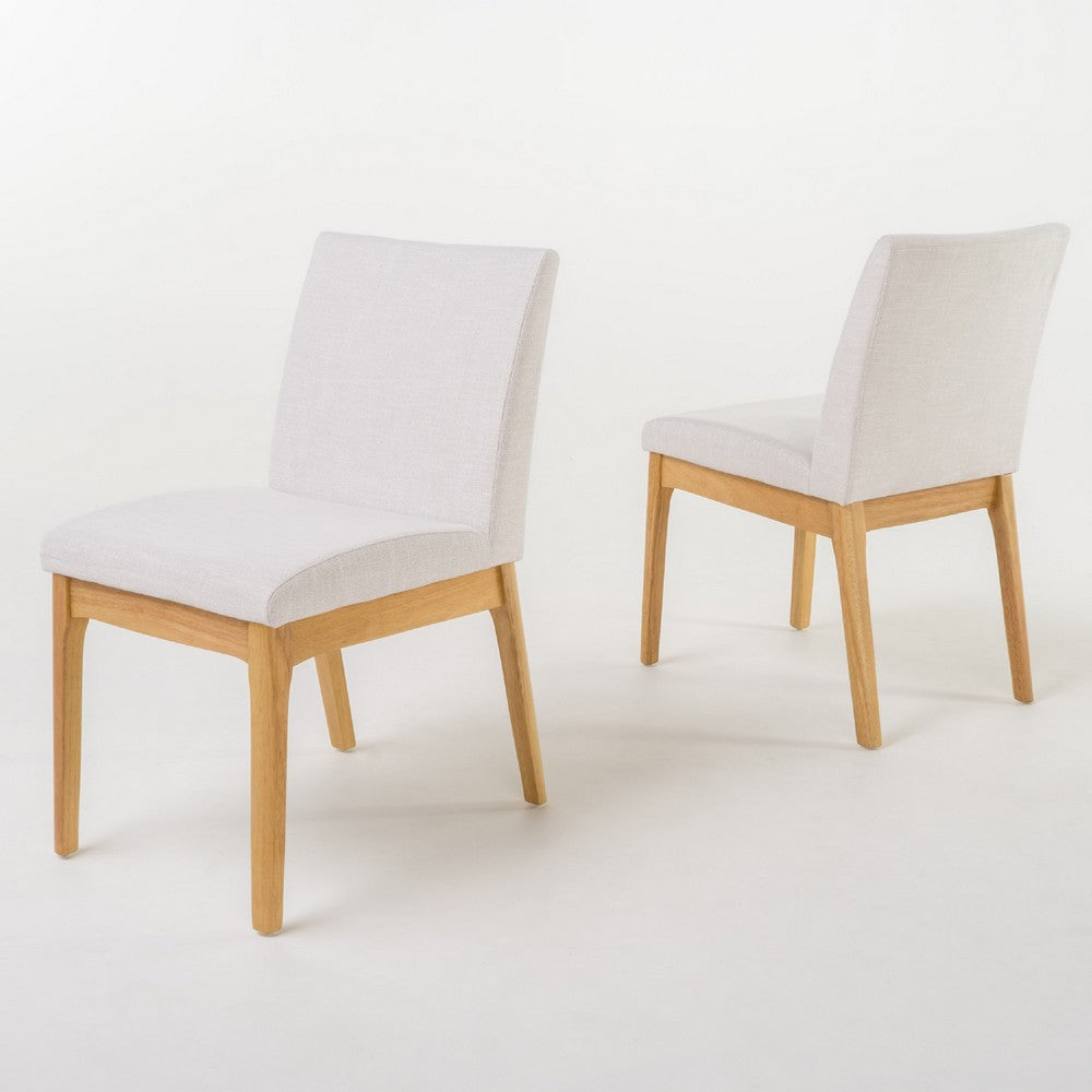Dining Chair Set of 2 | Brown Wood Frame | Light Beige Padded Fabric