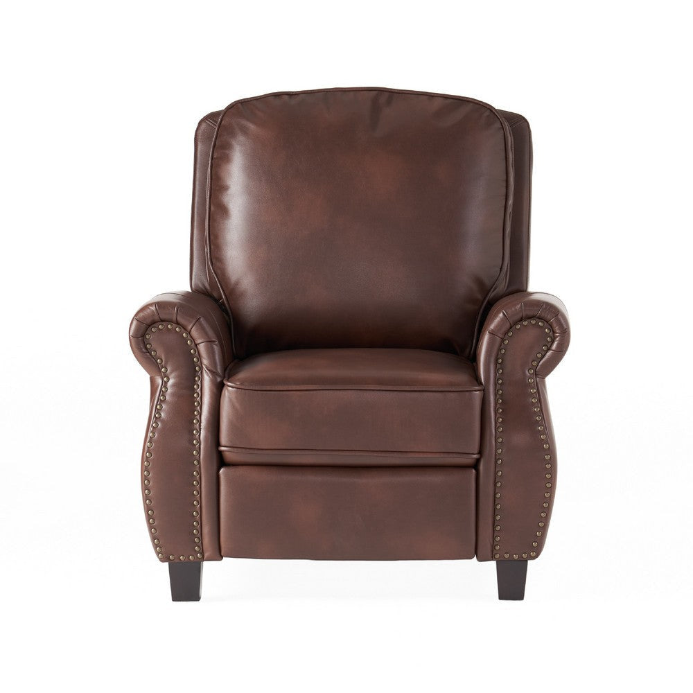 Manual Recliner Chair | Push Back Design | Classic Brown Faux Leather BM335339