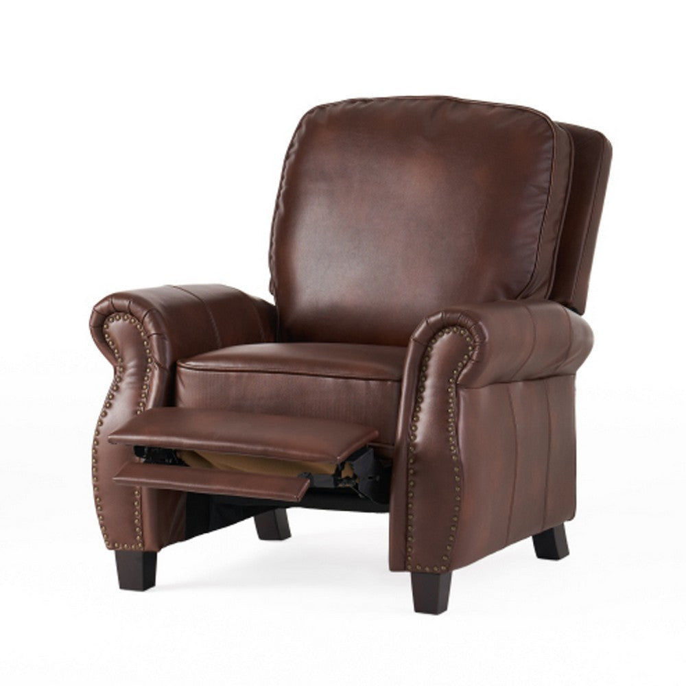 Manual Recliner Chair | Push Back Design | Classic Brown Faux Leather BM335339