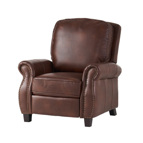 Manual Recliner Chair | Push Back Design | Classic Brown Faux Leather