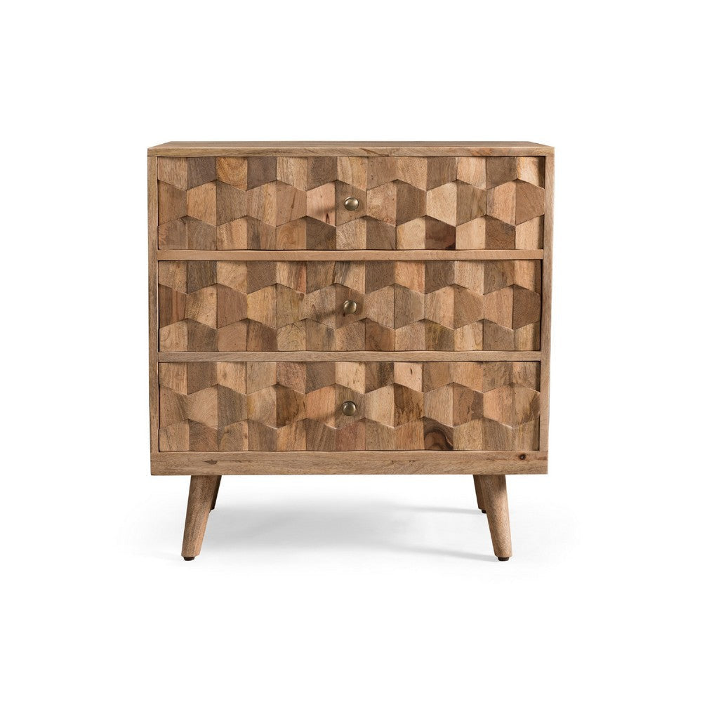 Oversize Nightstand Dresser | Woven Design 3 Drawer Light Brown Wood BM335340