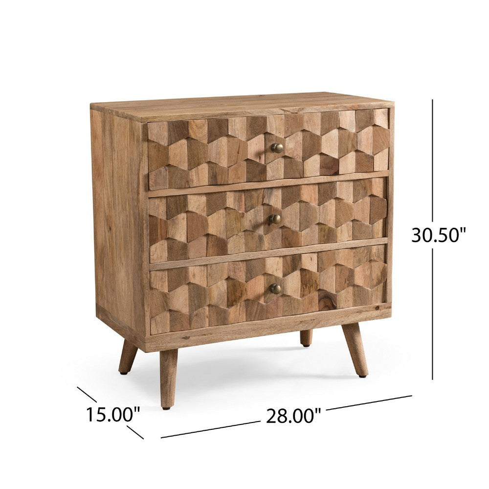 Oversize Nightstand Dresser | Woven Design 3 Drawer Light Brown Wood BM335340