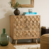 Oversize Nightstand Dresser | Woven Design 3 Drawer Light Brown Wood