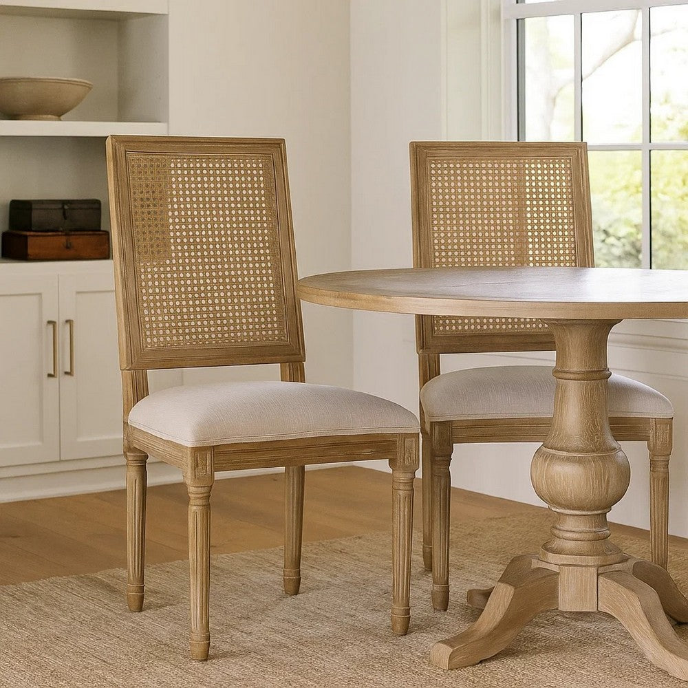 Viba Dining Chair Set of 2 | Gray | Cane | Light Weathered Brown Wood