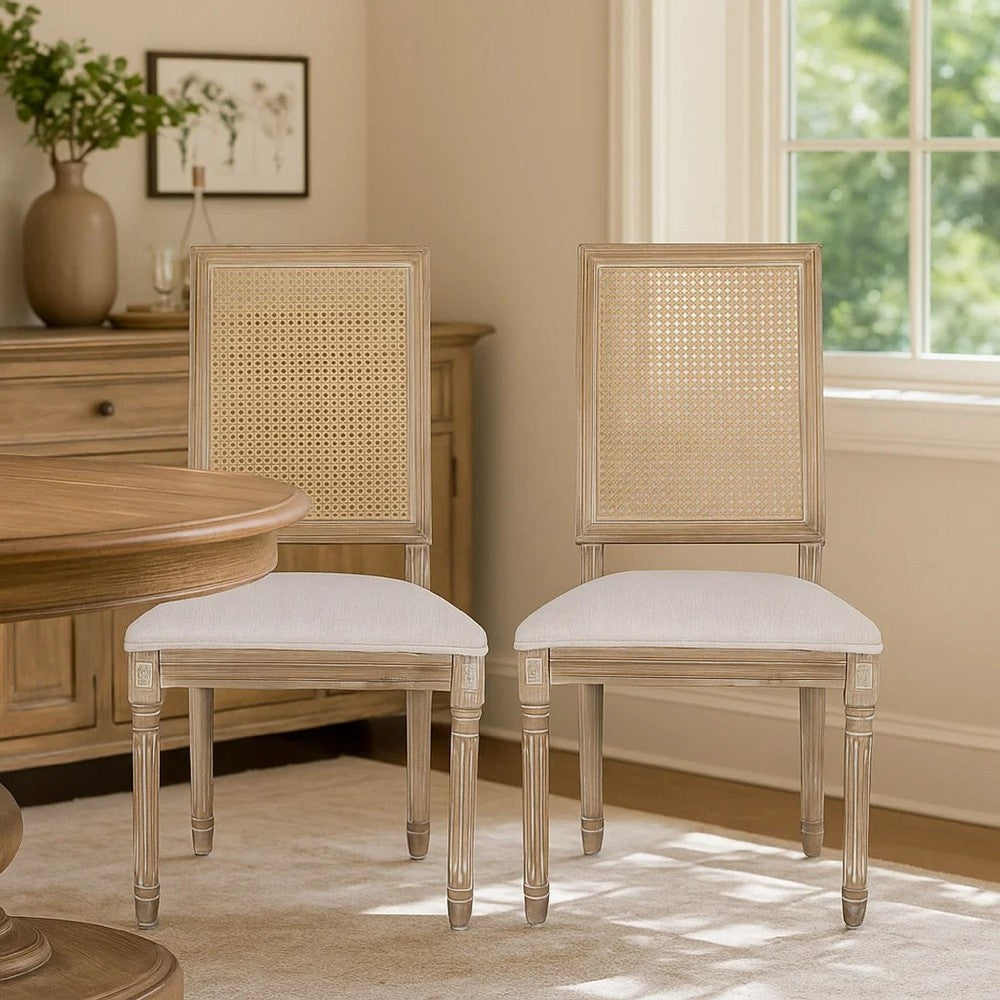 Viba Dining Chair Set of 2 | Gray | Cane | Light Weathered Brown Wood