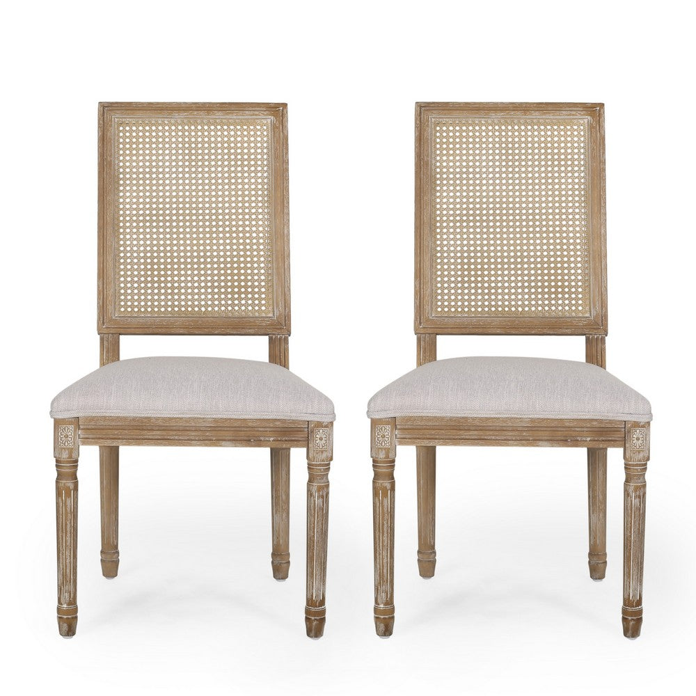 Viba Dining Chair Set of 2 | Gray | Cane | Light Weathered Brown Wood