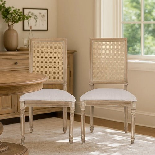 Viba Dining Chair Set of 2 | Gray | Cane | Light Weathered Brown Wood