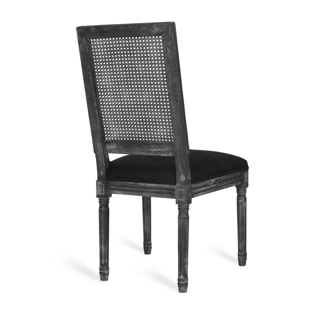 Marsie Dining Chair Set of 2 | Black Fabric | Wood Frame Cane Backrest BM335343