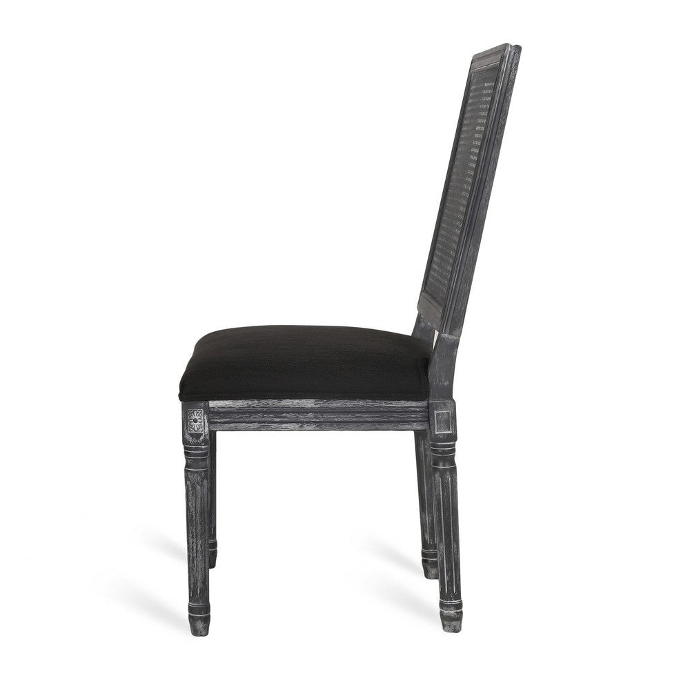 Marsie Dining Chair Set of 2 | Black Fabric | Wood Frame Cane Backrest BM335343