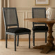 Marsie Dining Chair Set of 2 | Black Fabric | Wood Frame Cane Backrest