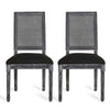 Marsie Dining Chair Set of 2 | Black Fabric | Wood Frame Cane Backrest