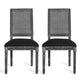 Marsie Dining Chair Set of 2 | Black Fabric | Wood Frame Cane Backrest