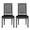 Marsie Dining Chair Set of 2 | Black Fabric | Wood Frame Cane Backrest