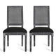 Marsie Dining Chair Set of 2 | Black Fabric | Wood Frame Cane Backrest