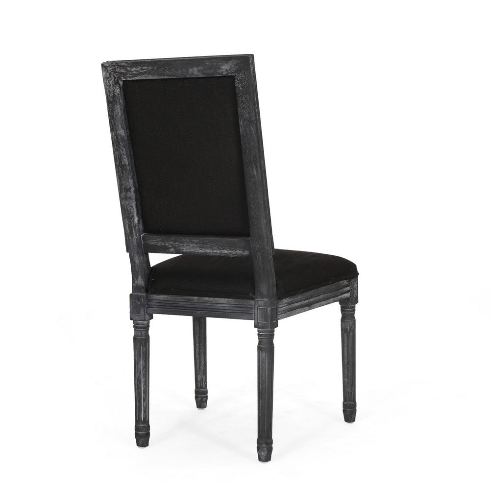 Kevin Dining Chair Set of 2 | Black Fabric Padded Seat | Wood Frame