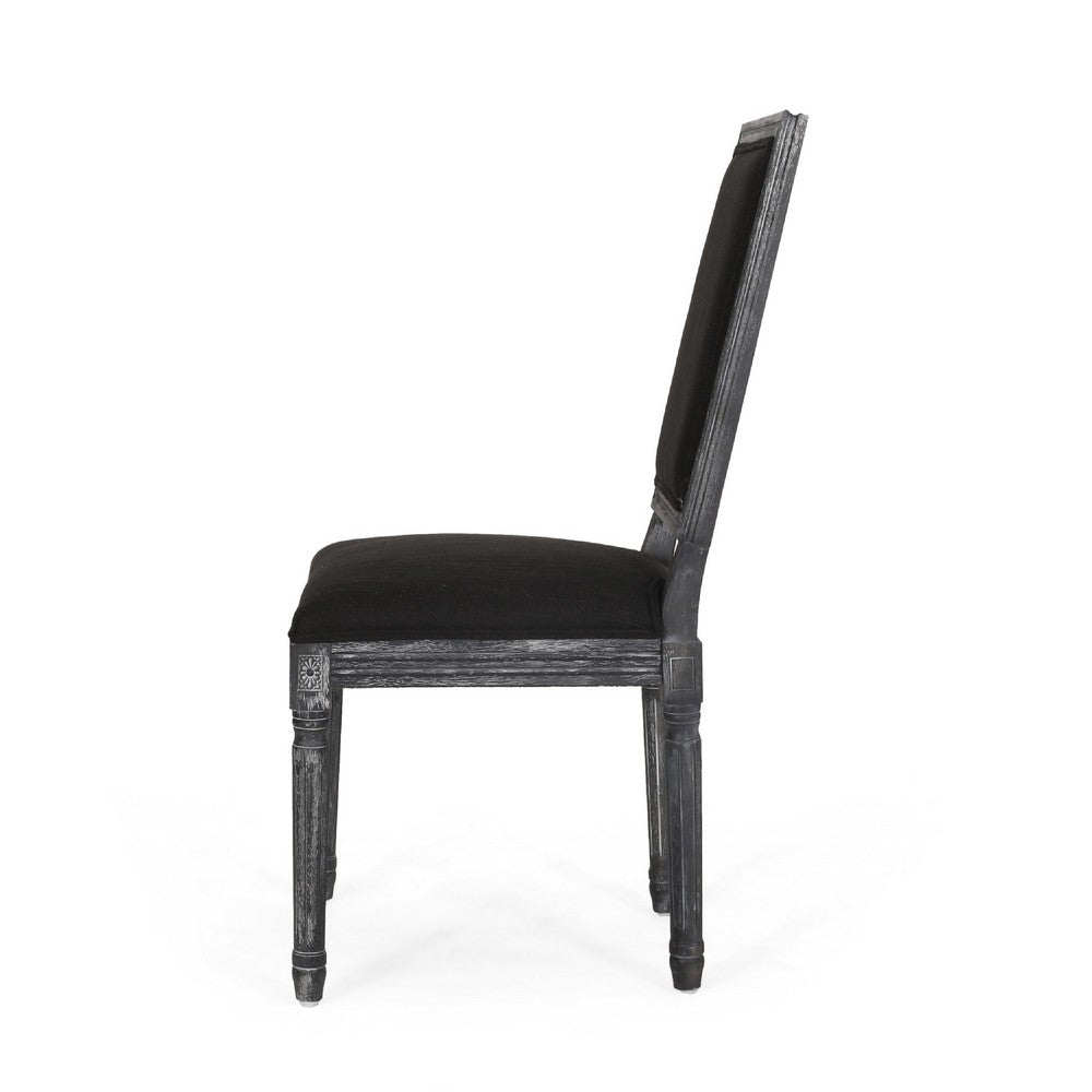 Kevin Dining Chair Set of 2 | Black Fabric Padded Seat | Wood Frame