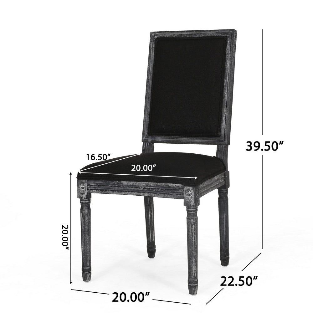 Kevin Dining Chair Set of 2 | Black Fabric Padded Seat | Wood Frame