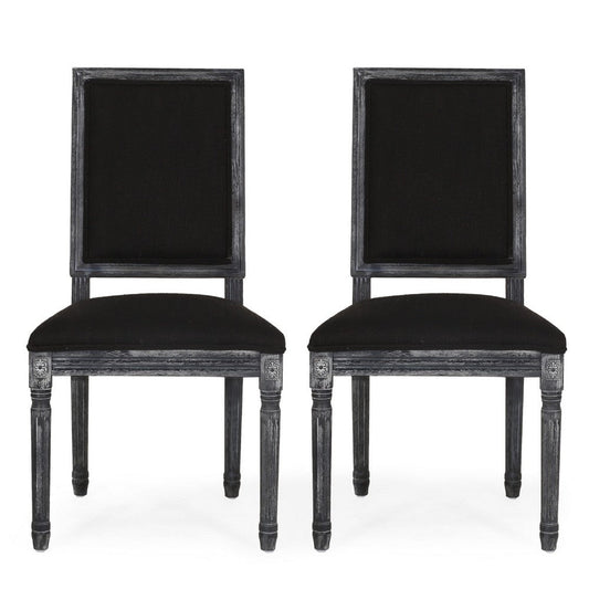 Kevin Dining Chair Set of 2 | Black Fabric Padded Seat | Wood Frame