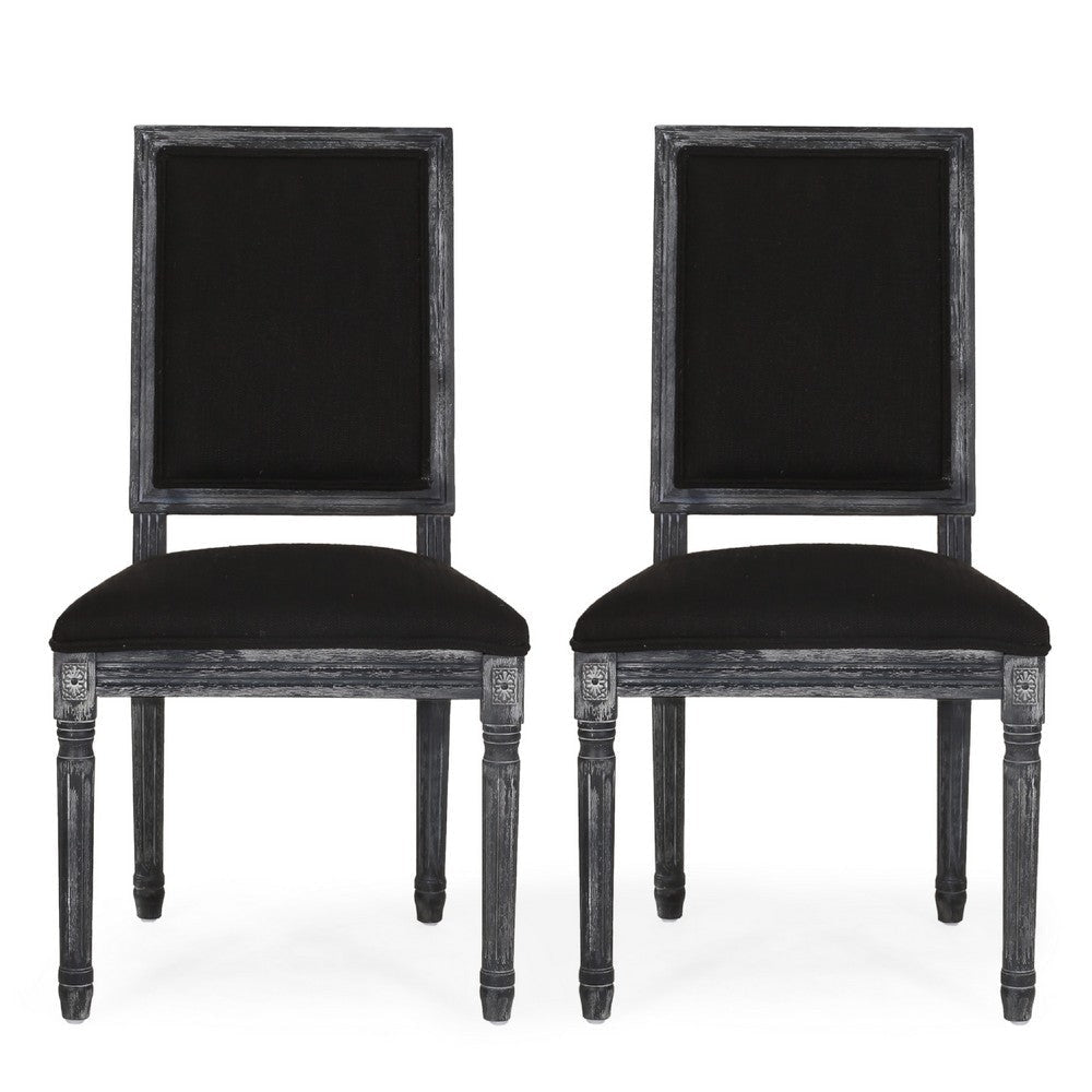 Kevin Dining Chair Set of 2 | Black Fabric Padded Seat | Wood Frame