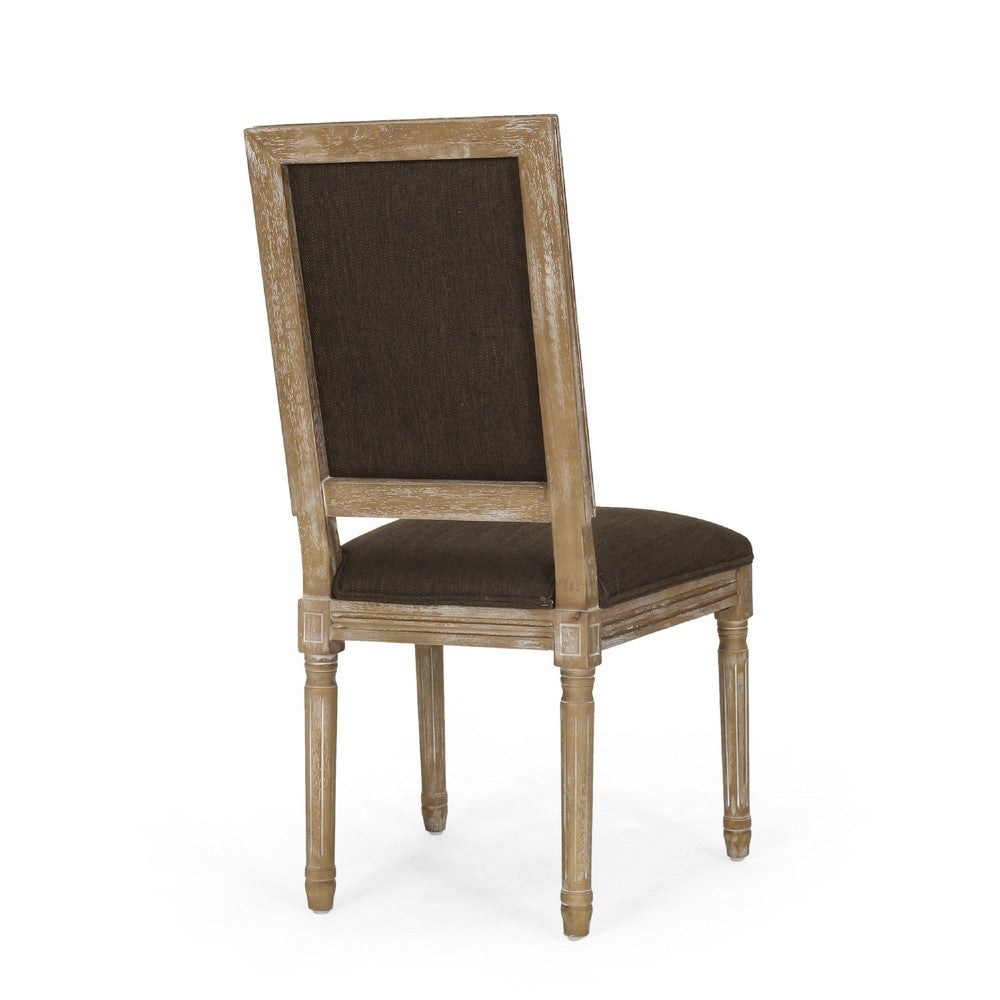 Kevin Dining Chair Set of 2 | Brown Fabric Padded Seat | Natural Wood