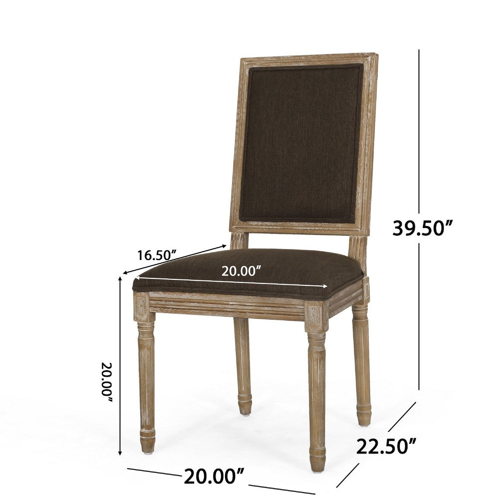 Kevin Dining Chair Set of 2 | Brown Fabric Padded Seat | Natural Wood