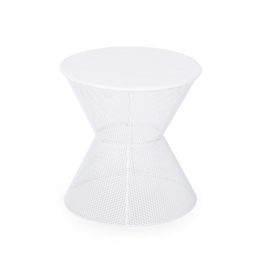 Nian Outdoor Side Table | Matte White Iron | Hourglass Shape | 18’’ BM335347