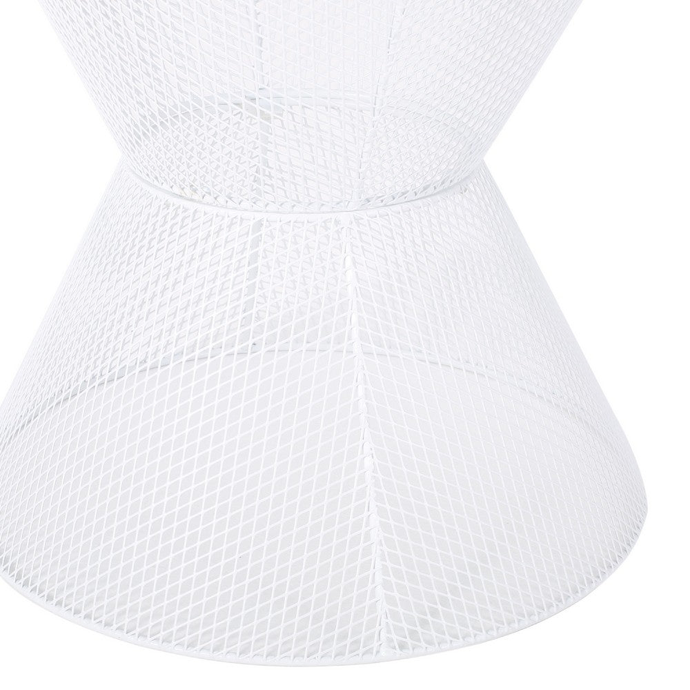 Nian Outdoor Side Table | Matte White Iron | Hourglass Shape | 18"