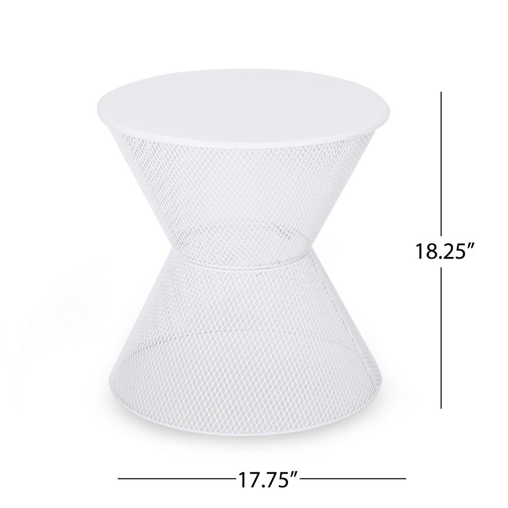 Nian Outdoor Side Table | Matte White Iron | Hourglass Shape | 18"