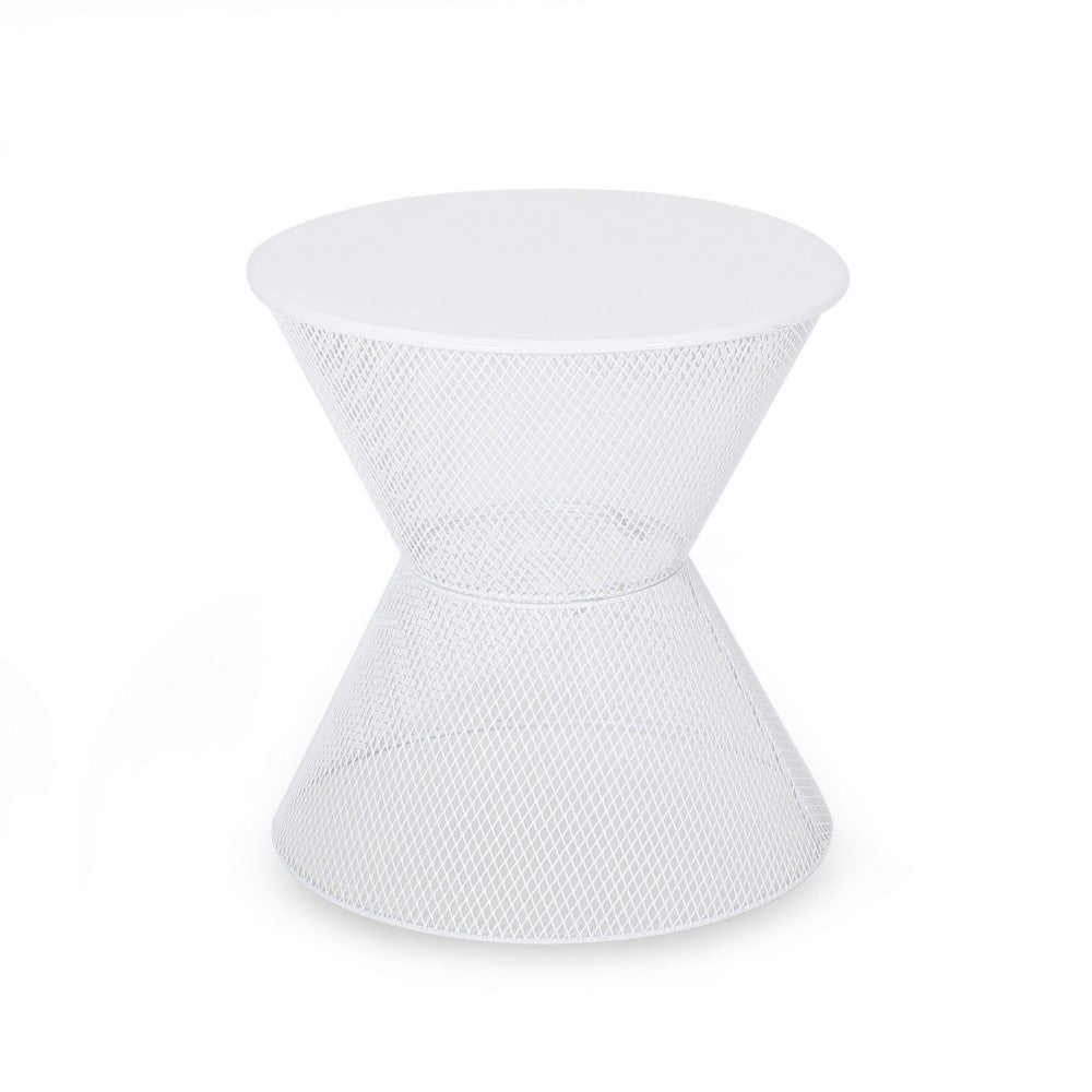 Nian Outdoor Side Table | Matte White Iron | Hourglass Shape | 18"
