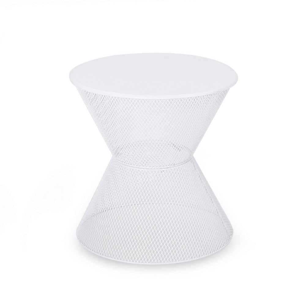 Nian Outdoor Side Table | Matte White Iron | Hourglass Shape | 18"