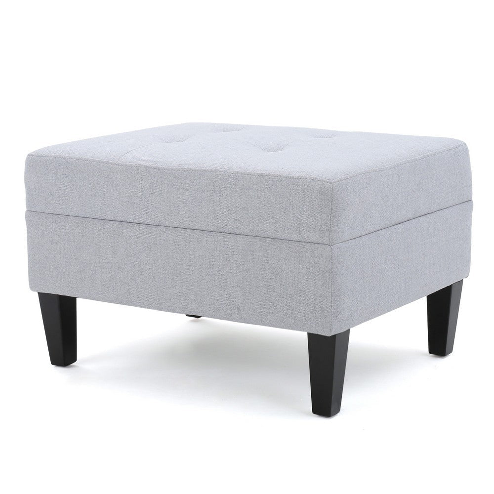 Ottoman | Light Gray Soft Cushioned Fabric | Black Wood Legs | 29’’ BM335349