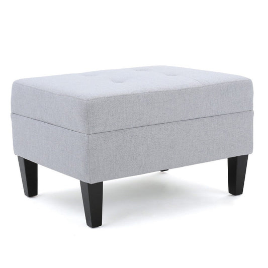 Ottoman | Light Gray Soft Cushioned Fabric | Black Wood Legs | 29"