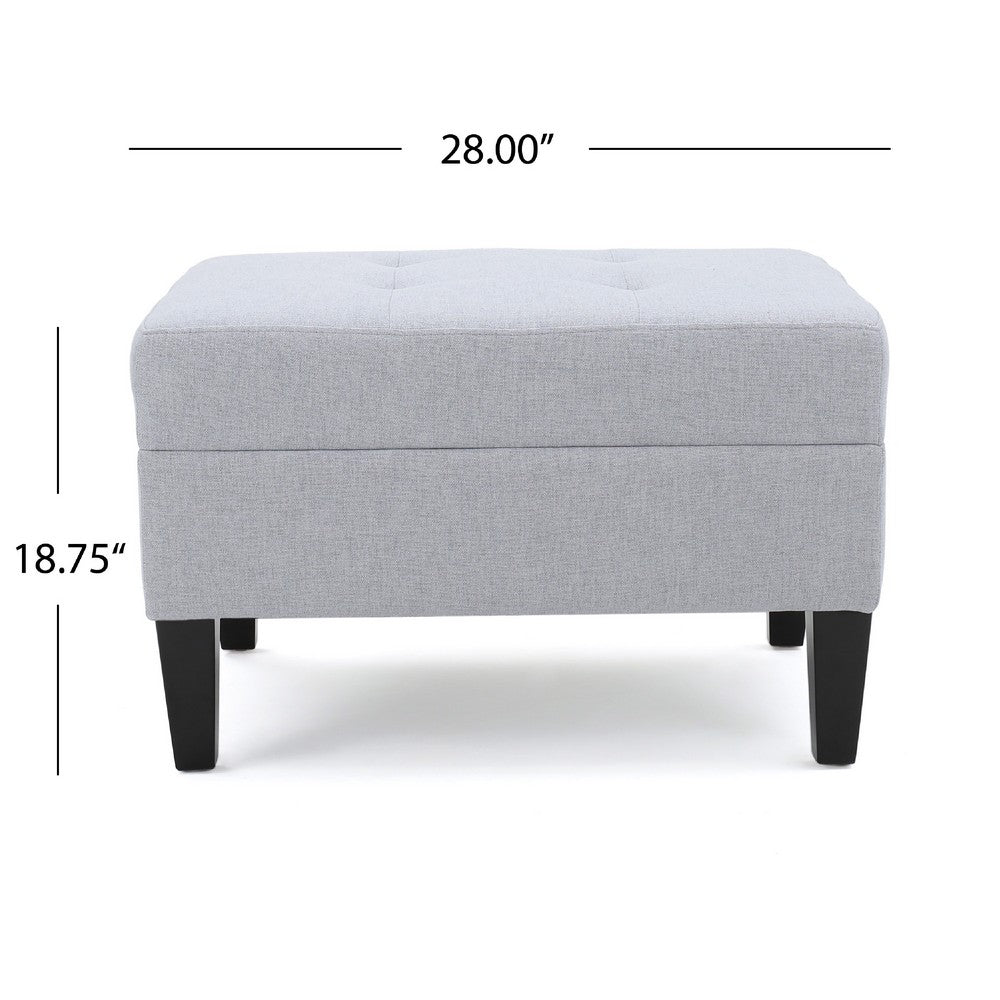 Ottoman | Light Gray Soft Cushioned Fabric | Black Wood Legs | 29"