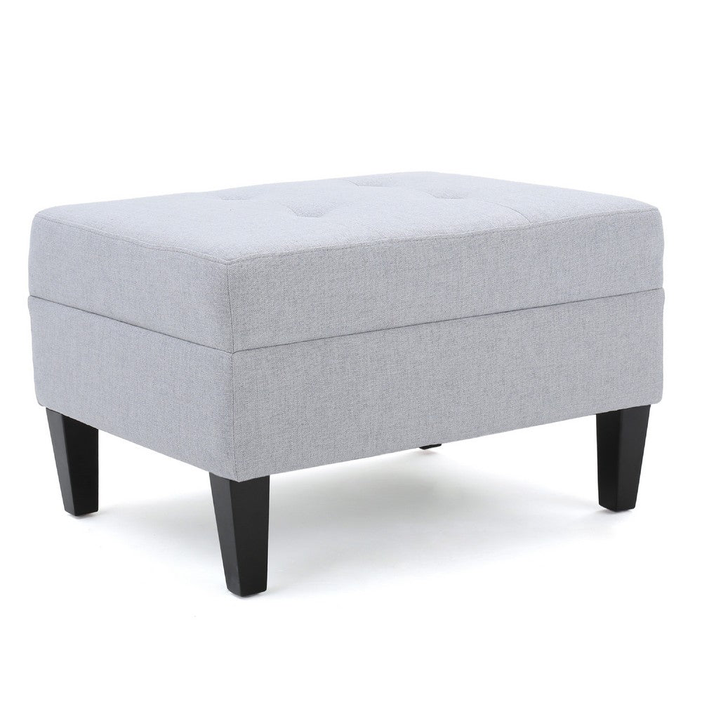 Ottoman | Light Gray Soft Cushioned Fabric | Black Wood Legs | 29"