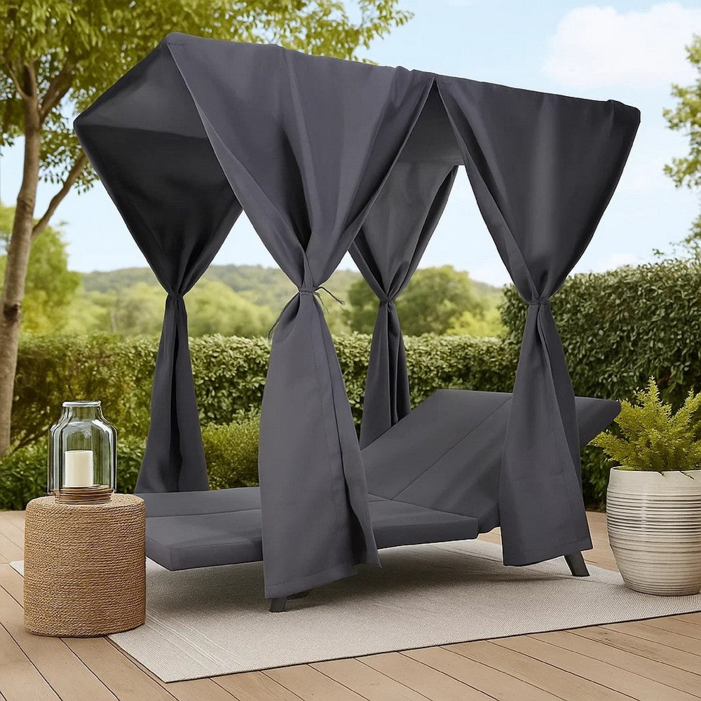 Yavi Outdoor Cushion and Curtains for Daybed | Dark Gray Fabric 79"