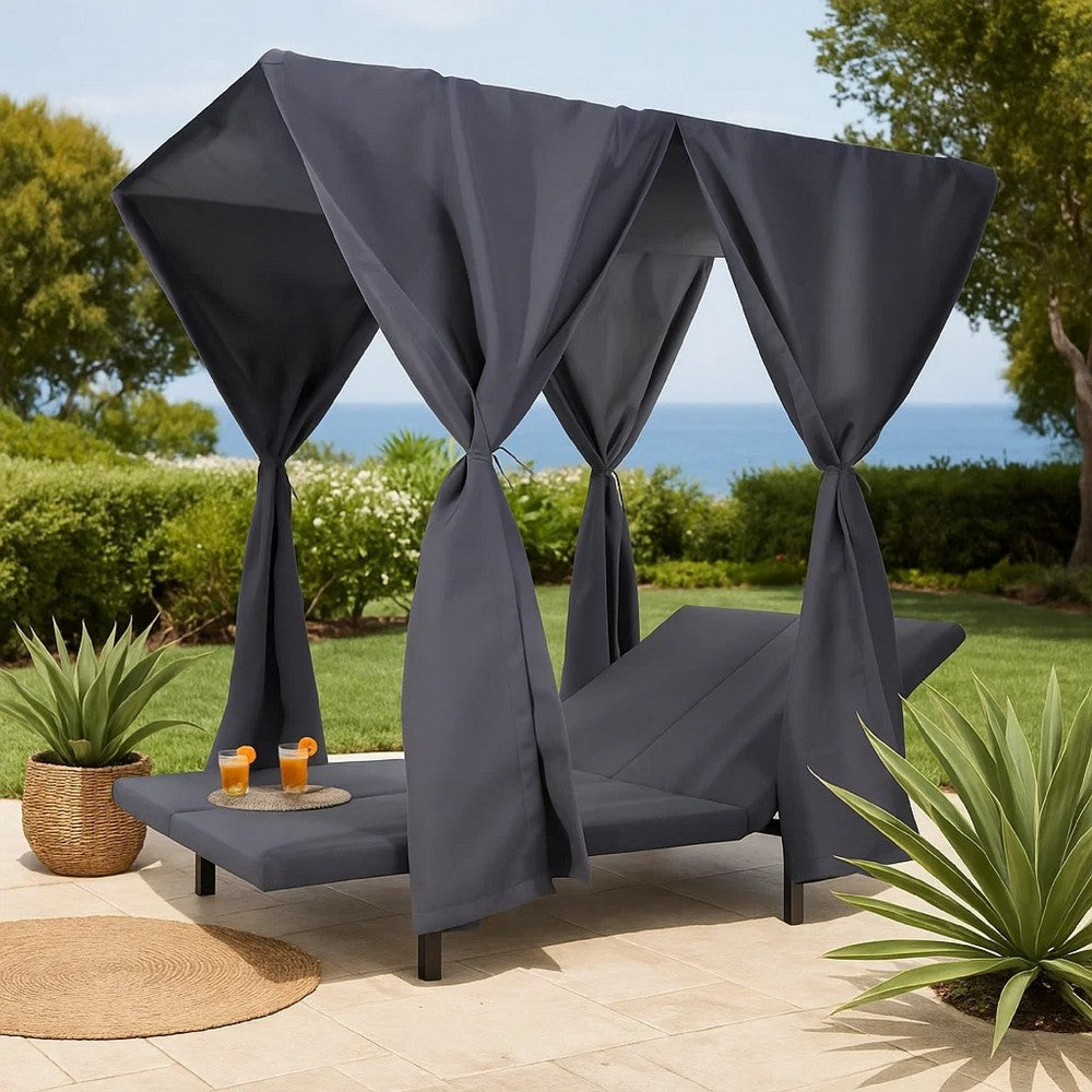 Yavi Outdoor Cushion and Curtains for Daybed | Dark Gray Fabric 79"