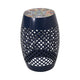 Rosie Outdoor Side Table | Dark Blue Iron | Lace Cut Drum Shape | 12"